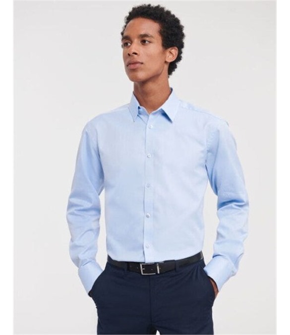 Russell Collection Mens LS H&amp;#x27;Bone Shirt